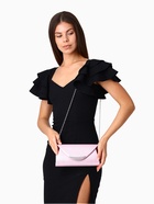 Сумка-клатч женская вечерняя на магните, на длинной цепочке, со стразами, мерцающая, розовая - Фото 8