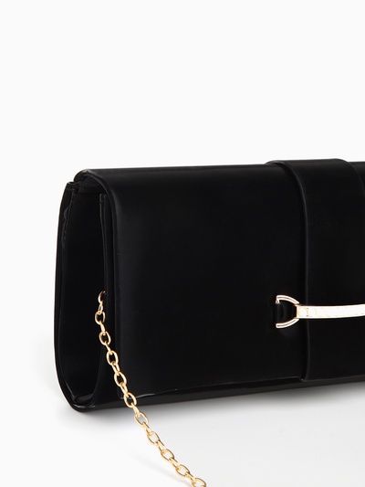 Сумка-клатч женская вечерняя на магните, на цепочке, с золотистой фурнитурой, однотонная, чёрная