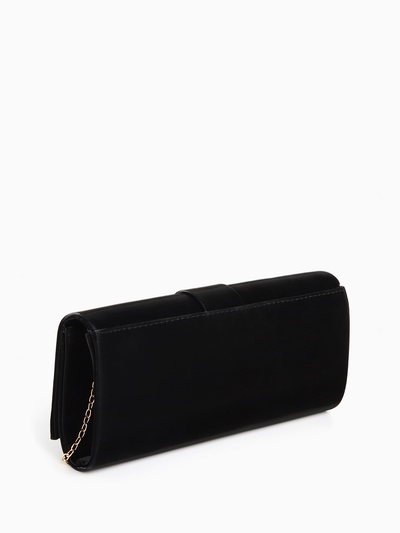 Сумка-клатч женская вечерняя на магните, на цепочке, с золотистой фурнитурой, однотонная, чёрная