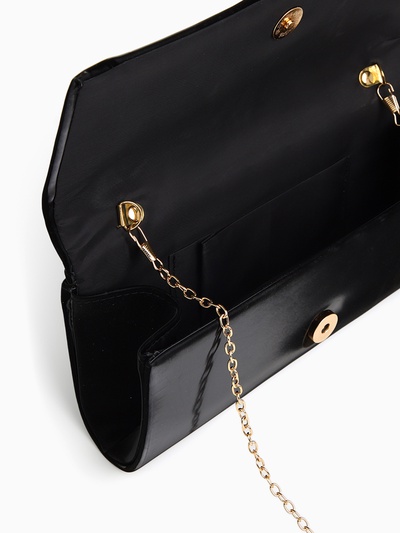 Сумка-клатч женская вечерняя на магните, на цепочке, с золотистой фурнитурой, однотонная, чёрная
