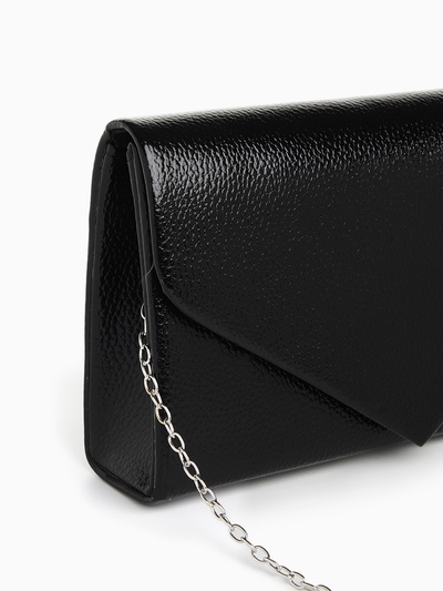 Сумка-клатч женская вечерняя на магните, на серебристой цепочке, чёрная