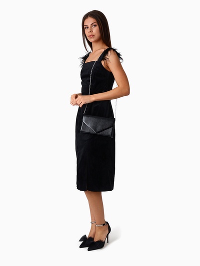 Сумка-клатч женская вечерняя на магните, на серебристой цепочке, чёрная