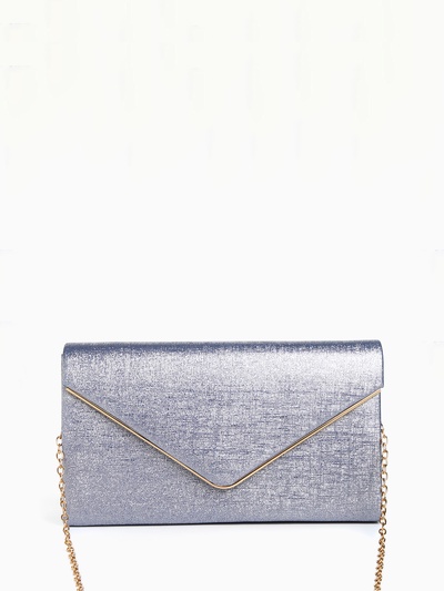 Сумка-клатч женская вечерняя на магните, на золотистой цепочке, мерцающая, светло-синяя