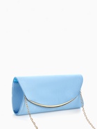 Сумка клатч вечерняя, с длинной золотистой цепочкой, текстильная, на магните, голубая - Фото 5