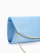 Сумка клатч вечерняя, с длинной золотистой цепочкой, текстильная, на магните, голубая - Фото 4