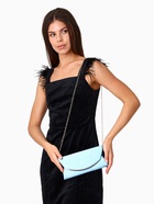 Сумка клатч вечерняя, с длинной золотистой цепочкой, текстильная, на магните, голубая - Фото 8