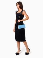 Сумка клатч вечерняя, с длинной золотистой цепочкой, текстильная, на магните, голубая - Фото 2