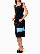 Сумка клатч вечерняя, с длинной золотистой цепочкой, текстильная, на магните, голубая - Фото 9