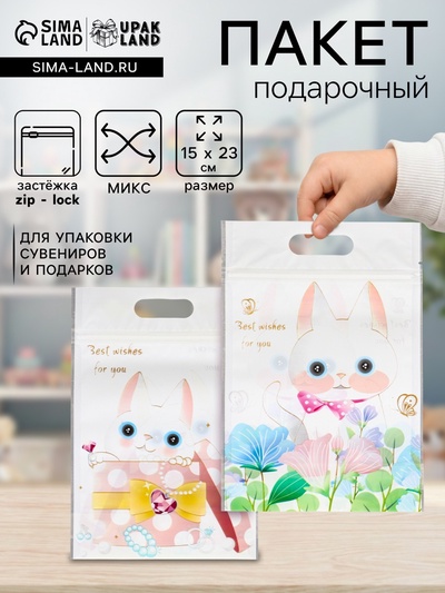 Пакет подарочный, с zip-lock застежкой, «Милые котики», 15×23±1 см