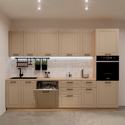 Кухонный гарнитур прямой, 3000×600×2140 мм, цвет пикрит/кристалл