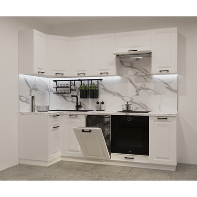 Кухонный гарнитур трехуровневый угловой 3, 1000×600×2140 мм, цвет тальк/вегас