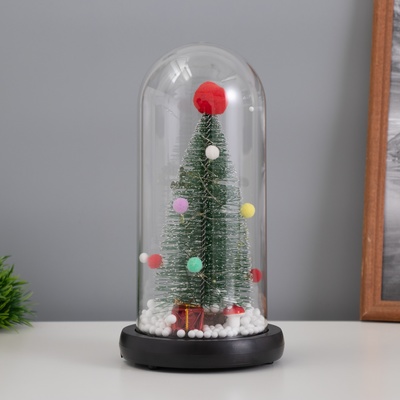 Фигурка светящаяся колба RISALUX «Ёлка с шарами», LED-ночник, 1.5 Вт, 3×AAA, чёрный, USB, 11×11×21см