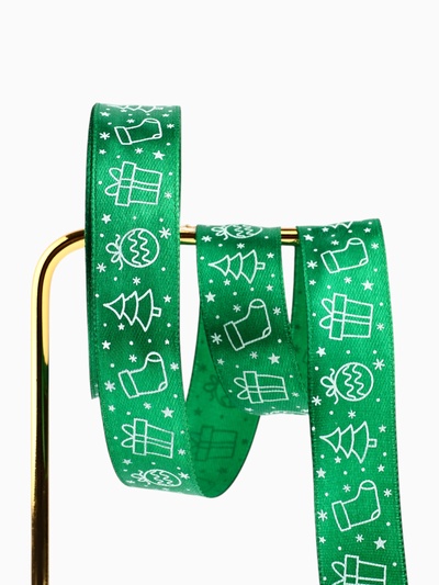Лента атласная «Новогодняя», зелёная, 2 см × 5 м