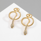 Серьги со стразами «Змейка» петля, цвет белый в золоте - Фото 1