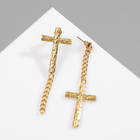 Серьги металл «Крест и цепочка» плетение, цвет золото - Фото 1