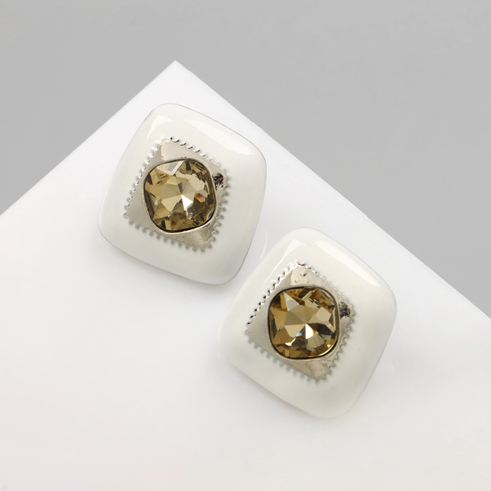 Серьги ассорти «Абстракция» ромб, цвет белый в серебре - Фото 1