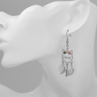 Серьги с эмалью «Кошка» с листьями, цветные в серебре - Фото 3