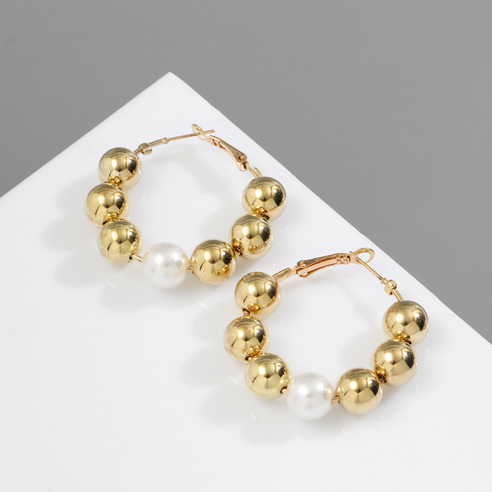 

Серьги-кольца «Бусины» соединение, цвет белый в золоте