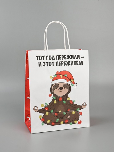 Пакет бумажный подарочный новогодний крафт, «Тот год пережили и этот переживем», 27×21×11 см
