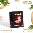 Новый год. Пакет бумажный подарочный новогодний крафт, "Сияй", 27 х 21 х 11 см. - фото 112728318