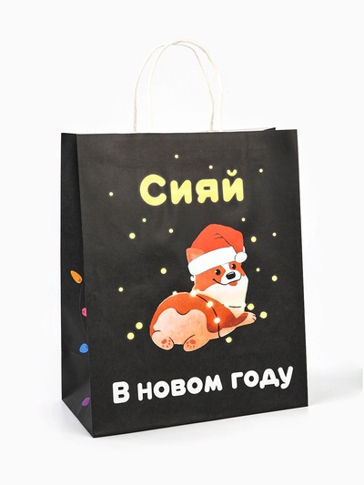 Пакет бумажный подарочный новогодний крафт «Сияй», 27×21×11 см