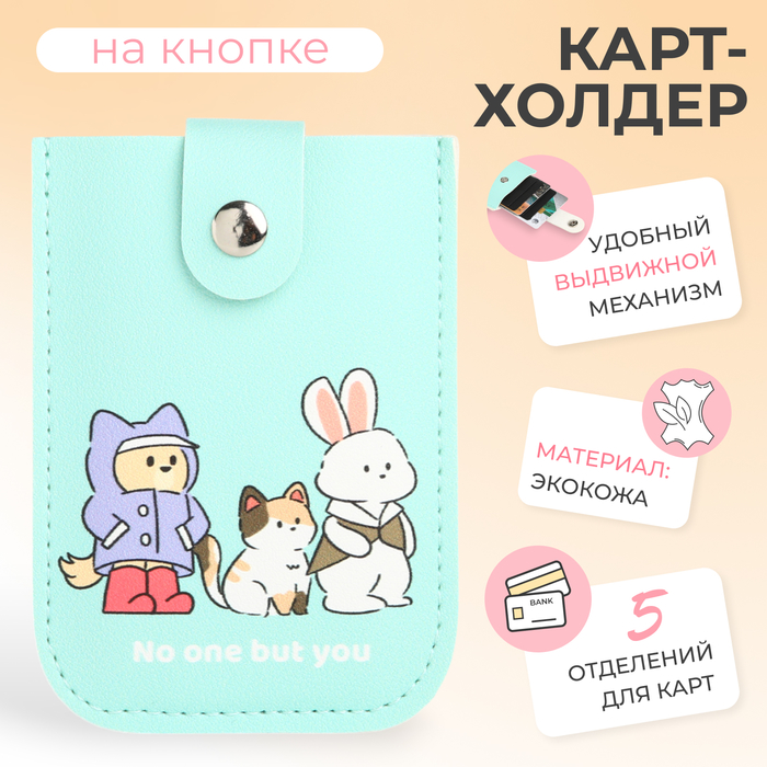 Картхолдер с выдвижным механизмом на кнопке, цвет голубой - Фото 1