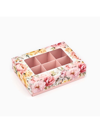 Коробка складная под 6 конфет «Цветы», 13,5 х 9,8 х 3,8 см