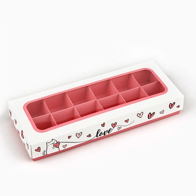 Коробка складная под 12 конфет «Сердечки», 3.8×10.5×26.5 см