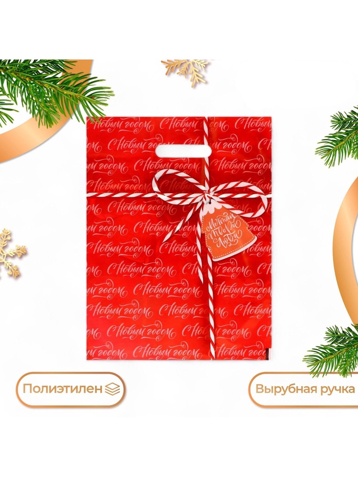 Пакет подарочный новогодний «Новогодний подарок», полиэтиленовый с вырубной ручкой, 30×40 см - Фото 1