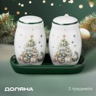 Набор для специй новогодний Доляна «Приближение чуда», 3 предмета: солонка 80 мл, перечница 80 мл, подставка, доломит, белый - Фото 1
