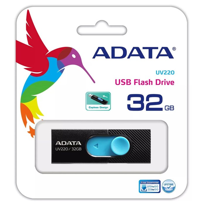 Флешка A-Data 32GB UV220 AUV220-32G-RBKBL USB2.0 черный/синий - фото 51649724