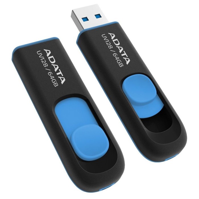 Флешка A-Data 64GB DashDrive UV128 AUV128-64G-RBE USB3.0 черный/синий - фото 51649731