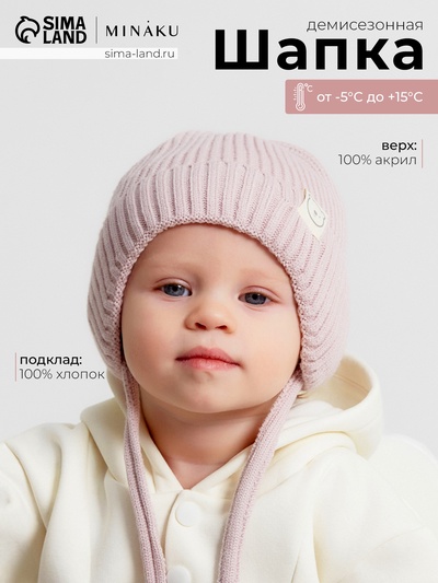 Шапка детская «Крошка Я», размер 46-48 (1-2 года), пудровая