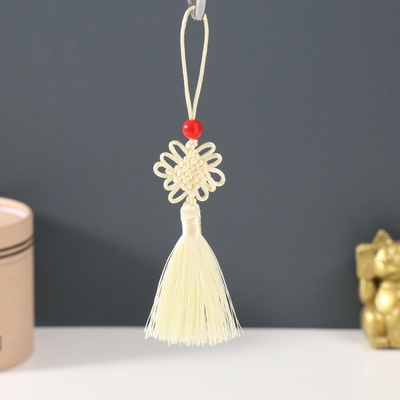 Подвеска текстиль, пластик «Узел счастья и бесконечности», бело-жёлтая, 8.5 см