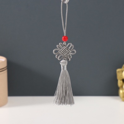 Подвеска текстиль, пластик «Узел счастья и бесконечности», серая, 8.5 см