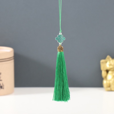 Подвеска текстиль, пластик «Узел счастья и бесконечности», зелёная, 0.7×1×9.5 см