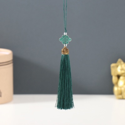 Подвеска текстиль, пластик «Узел счастья и бесконечности», тёмно-зелёная, 0.7×1×9.5 см