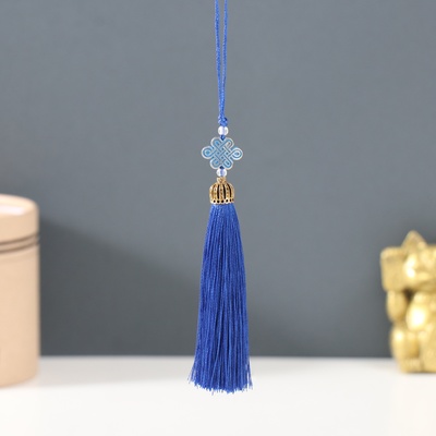 Подвеска текстиль, пластик «Узел счастья и бесконечности», ярко-синяя, 0.7×1×9.5 см