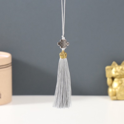 Подвеска текстиль, пластик «Узел счастья и бесконечности», серая, 0.7×1×9.5 см