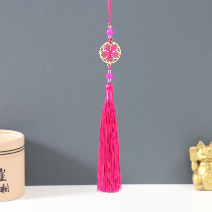 Подвеска текстиль, металл «Цветок в оправе», фуксия, 1×3×19.5 см - Фото 1