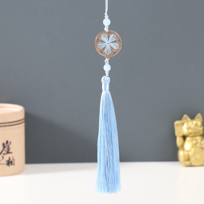 Подвеска текстиль, металл «Цветок в оправе», голубой, 1×3×19.5 см