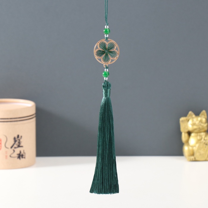 Подвеска текстиль, металл «Цветок в оправе», тёмно-зелёная, 1×3×19.5 см