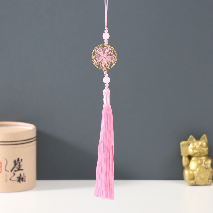 Подвеска текстиль, металл «Цветок в оправе», розовая, 1×3×19.5 см