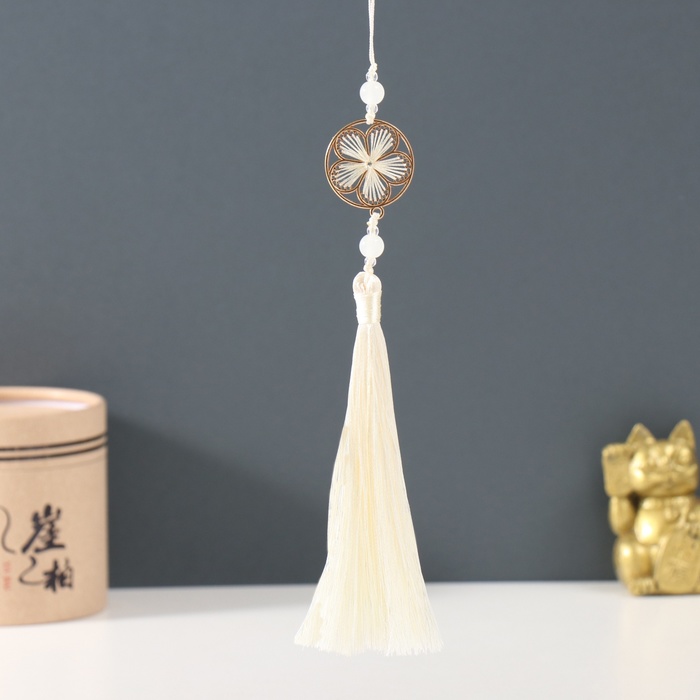 Подвеска текстиль, металл «Цветок в оправе», сливочная, 1×3×19.5 см