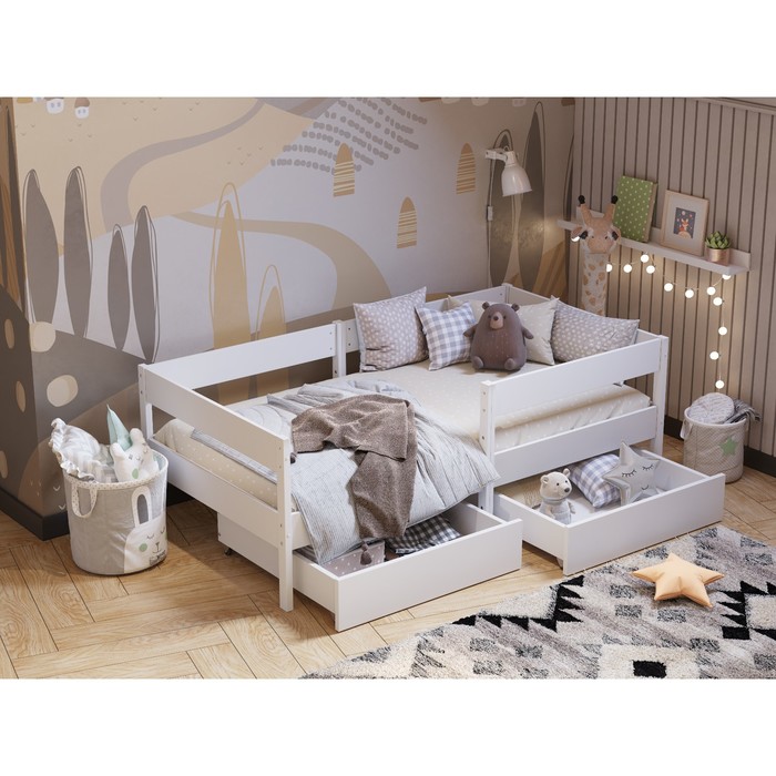 Кровать детская Polini kids Simple 3435, с ящиками, 1658×580×884 мм, цвет белый - Фото 1