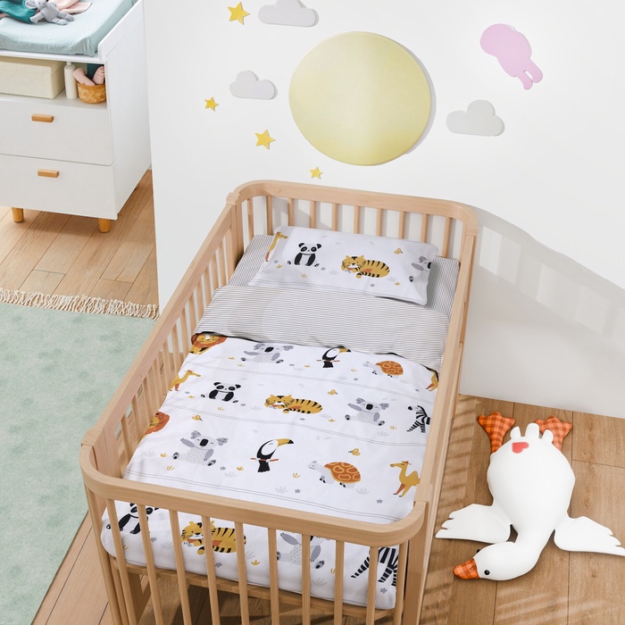 Детское постельное бельё "Крошка Я" Funny Zoo 112*143 см, 60*120+20 см, 40*60 см, бязь 125 г/м2, хл 100% - Фото 1