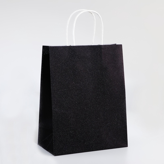 Пакет подарочный бумажный с глиттером чёрный, 21×11×27 см - Фото 1
