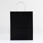 Пакет подарочный бумажный с глиттером чёрный, 21×11×27 см - Фото 2