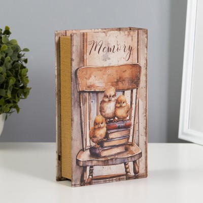 Сейф-книга дерево, кожзам "Стул с цыплятами на книгах" 21х13х5 см