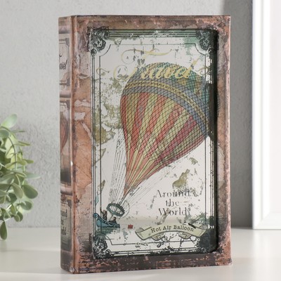 Шкатулка книга - сейф «Полёт на воздушном шаре», дерево, искусственная кожа, зеркало, 24×16×5 см